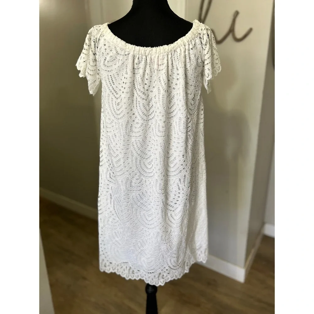 Lilly Pulitzer Off The Shoulder Lace Overlay Dress‎ White Resort Vacation Medium - Picture 2 of 6
